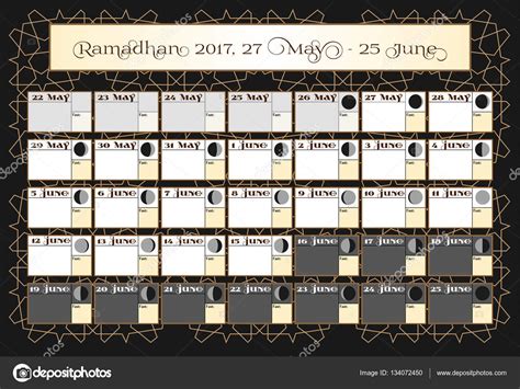 Ramadan calendar 2017, 27th May. Check date choice. Includes: fasting tick calendar, moon cycle ...