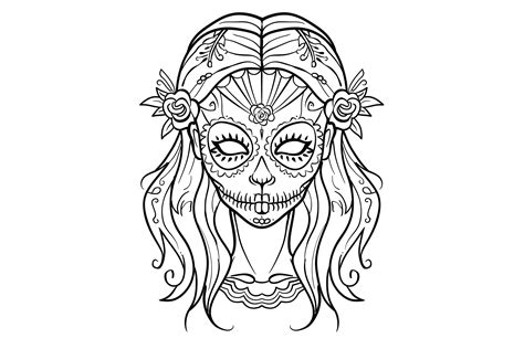 Girl Sugar Skull Coloring Page For Adult Graphic By Forhadx5 · Creative Fabrica