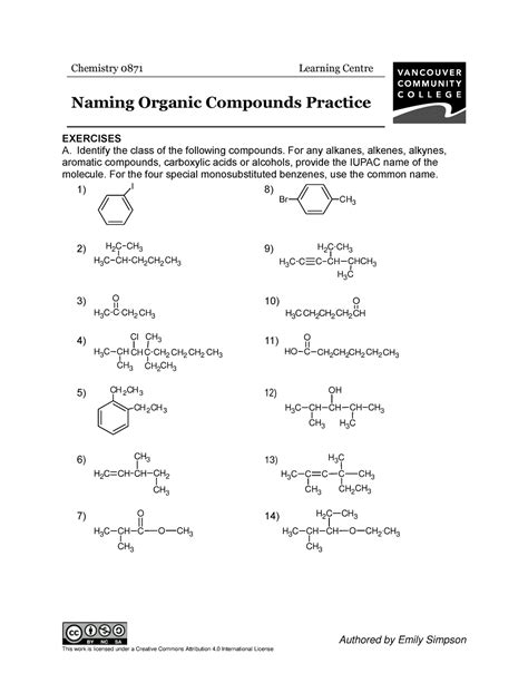 Chem0871 Naming Organic Compounds Practice Authored By Emily Simpson