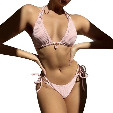 8QIDA Summer Bikinis Women Pure Color Two Piece Thong Bikini Set Sexy