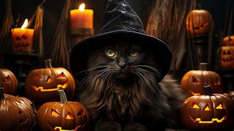 Premium AI Image | cute black cat pumpkin HD 8K wallpaper Stock ...