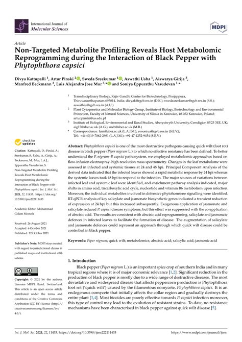 Pdf Non Targeted Metabolite Profiling Reveals Host Metabolomic