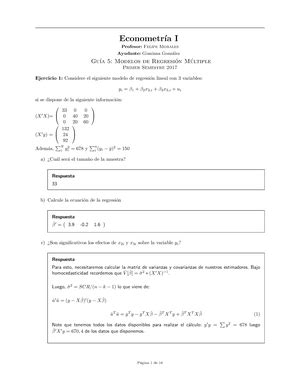 Gu A Modelos De Regresi N M Ltiple Econometr A I Profesor Felipe