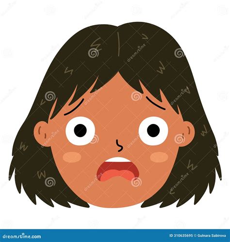 Scared Girl Face Terrified Little Kid Emotion Stock Illustration