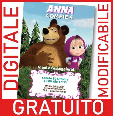 Gratuito Invito Masha E Orso Modificabile E Personalizzabile