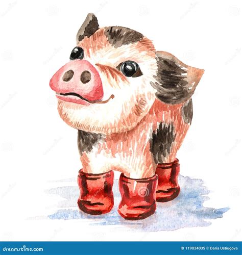 Autumn Little Cute Funny Teacup Mini Pig In The Rubber Boots