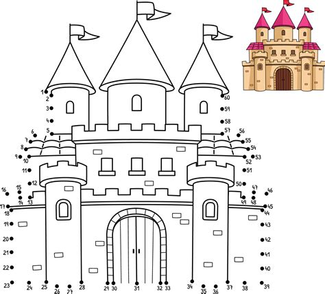 Dot to Dot Royal Castle Coloring Page for Kids 10789340 Vector Art at ...