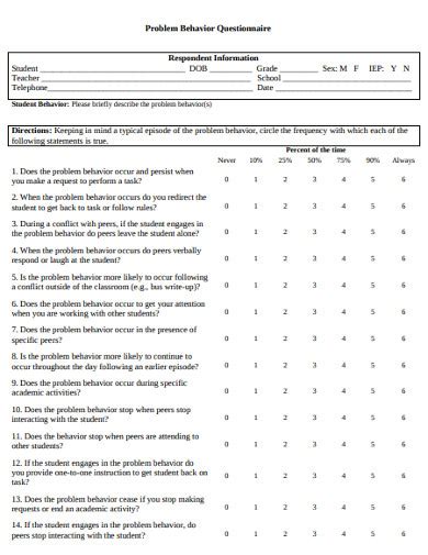 Problem Behavior Questionnaire 4 Examples Format Pdf Examples