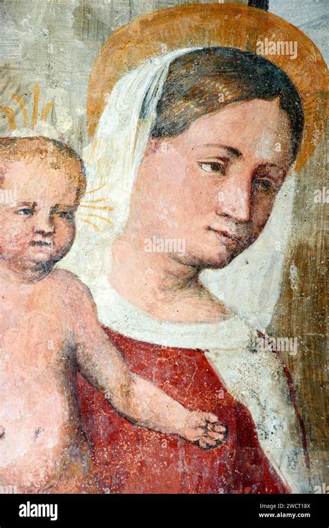 Madonna Col Bambino Affresco Pittore Lombardo Del Prima Met Del Xv