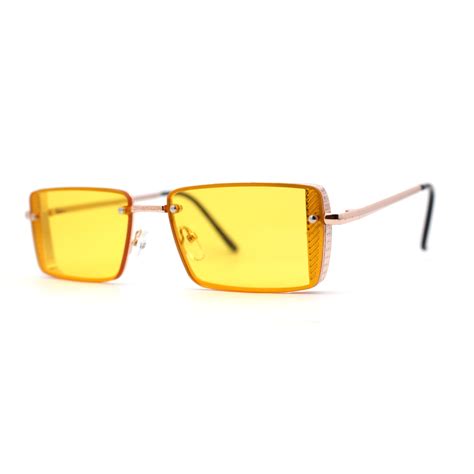 Sa106 Mens Rimless Luxury Square Rectangle Ornate Metal Rim Sunglasses