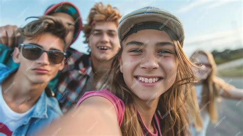 Premium Photo A Group Of Happy Friends Taking A Selfie Together They