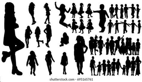 Isolated Silhouette Children Teenagers Set Group Stock Illustration ...