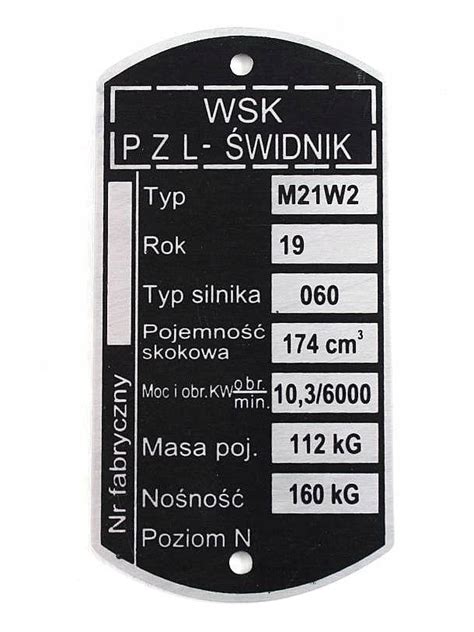 Tabliczka Znamionowa Ramy Motocykla WSK 175 M21W2 11129199391