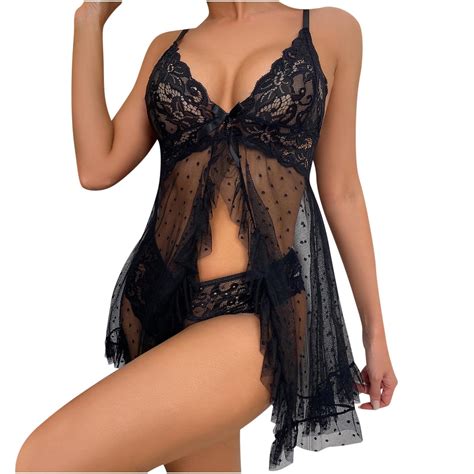 Women Lace Lingerie Front Closure Babydoll V Neck Sexy Chemise Nightie