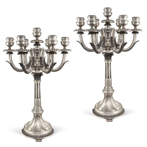 Coppia Di Candelabri A 7 Luci In Argento Italia XIX Sec Asta