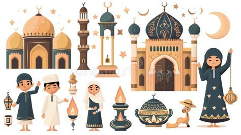 Conjunto De Imágenes Prediseñadas De Ramadan De Personajes De