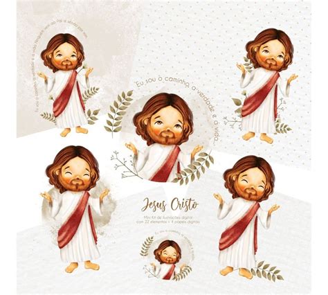 Kit Digital Ilustrações Jesus Cristo Santinhos Católicos Studios Cat