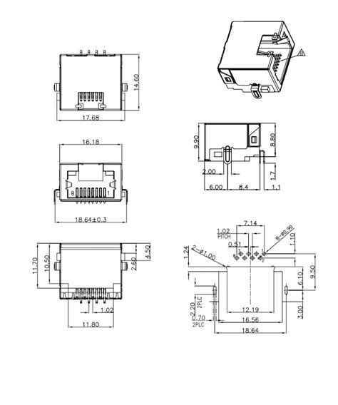 Mid Mount 8 8mm Rj45 Female Connector Dip Type Right Angle Rj45 Connector