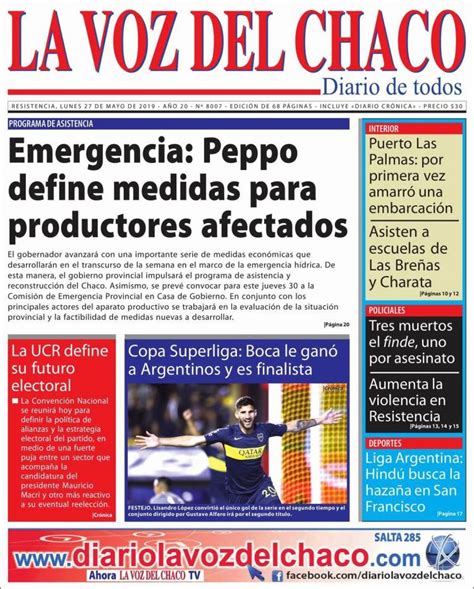 Periódico La Voz Del Chaco Argentina Periódicos De Argentina Edición De Lunes 27 De Mayo De