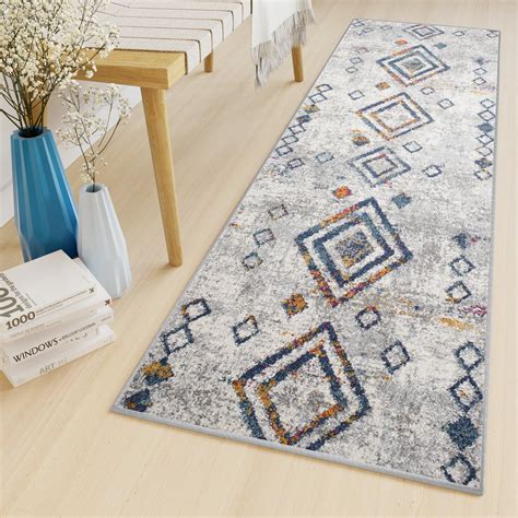 Tapiso Lazur Tapis De Couloir Gris Cr Me Bleu Ethnique Polypropyl Ne