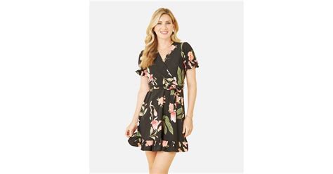 Mela Black Floral Frill Mini Wrap Dress New Look