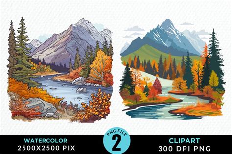 Watercolor Autumn Scene PNG Set Clipart