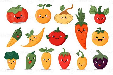 A Set Of Cartoon Vegetables With Faces And Eyes Generative Ai