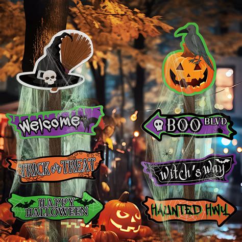 Halloween Decorations Outdoor, Wooden Garden Stakes with Welcome Sign ...