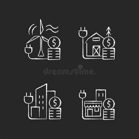 Electricity Cost Chalk White Icons Set On Dark Background Stock Vector