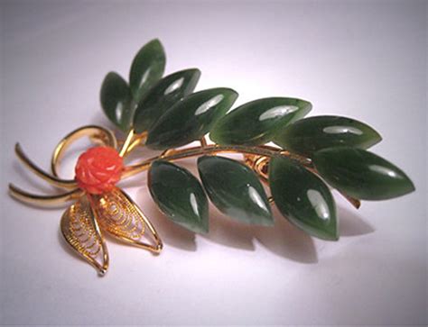 Antique Coral Jade Brooch Large Pin Vintage Retro Deco Etsy