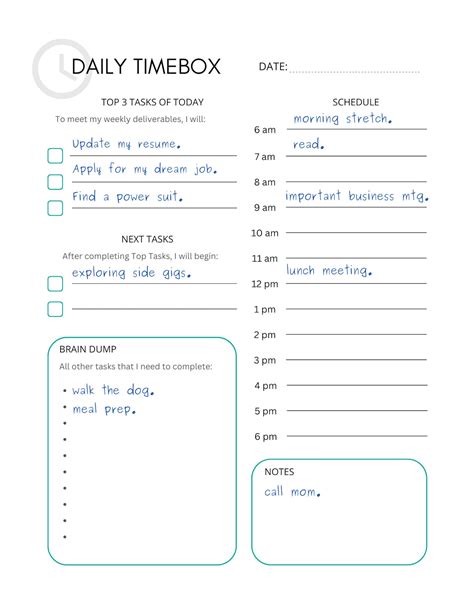 Daily Timebox Planner Printable Pdf Template To Do List Time Management