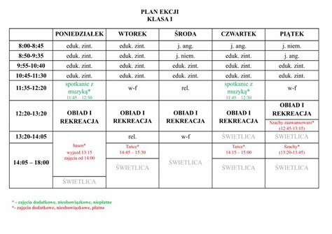 Pdf Plan Ekcji Klasa I PoniedziaŁek Wtorek Środa  · Plan Ekcji Klasa I PoniedziaŁek Wtorek