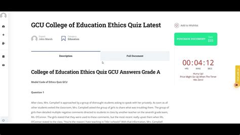 Gcu College Of Education Ethics Quiz Answers Youtube