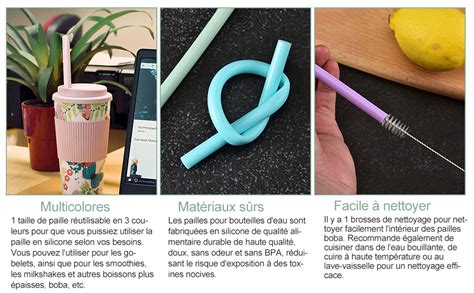 Paille Reutilisable Paille Silicone Pailles R Utilisables Enfant