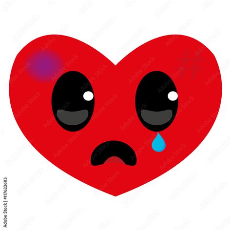 Sad And Wounded Heart Hurt Red Heart With Sad Face Character Vector