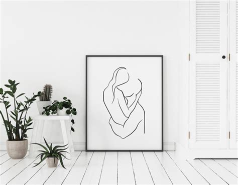 Couple Hugging Print Hug Line Art Abstract Couple Figure Etsy