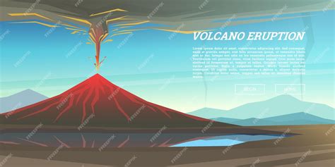 Premium Vector | A poster for volcano with a mountain in the background.