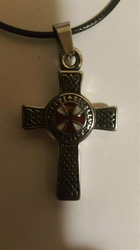 Knight Templar Double Side Cross On Black Necklace