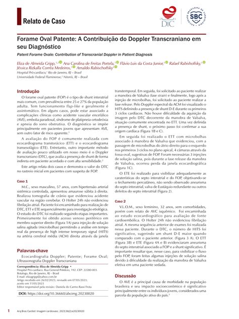 PDF Forame Oval Patente A Contribuição do Doppler Transcraniano em