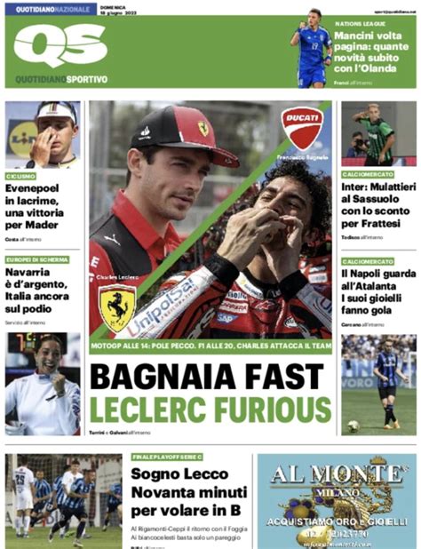 La Prima Pagina Del Qs Quotidiano Sportivo Inter Mulattieri Al