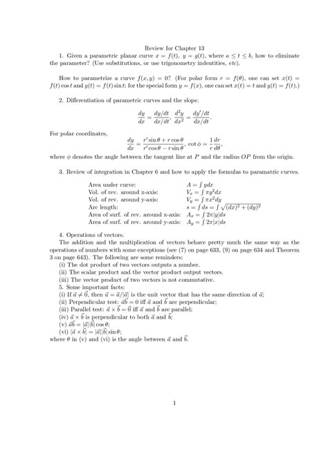 Exam Review Sheet For Multivariable Calculus Math 251 Docsity