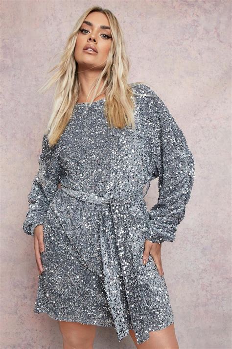 Plus Batwing Velvet Sequin Shift Dress Boohoo Usa