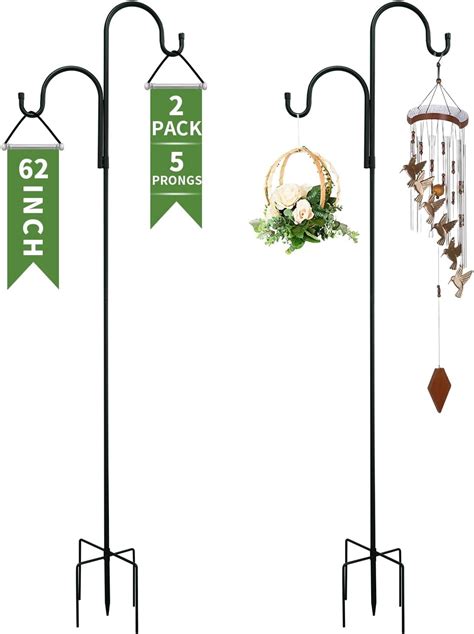 Double Shepherds Hooks For Outdoor Bird Feeder Pole With Prongs Base