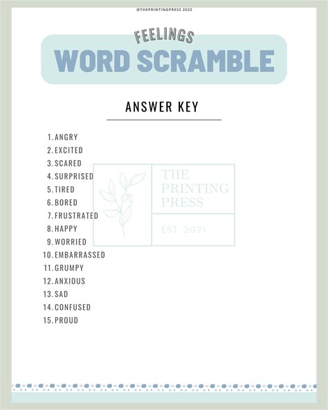 Feelings Word Scramble Game Mental Health Counseling School Counseling Activity Social