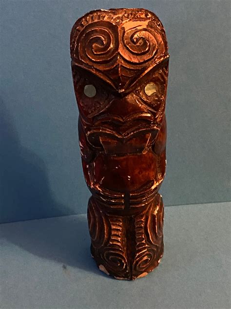 Māori Tiki God Statute Giprock With Paula Shell Eyes Some Damage Etsy