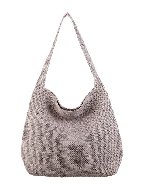 Helen Kaminski Raffia Leather Trim Shoulder Bag Grey Shoulder Bags