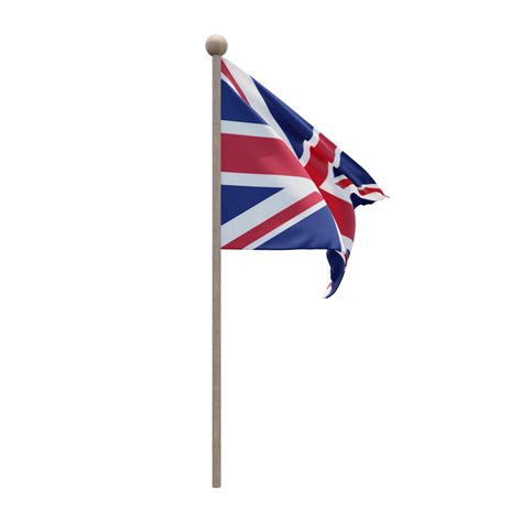 United Kingdom D Illustration Flag On Pole Wood Flagpole Png