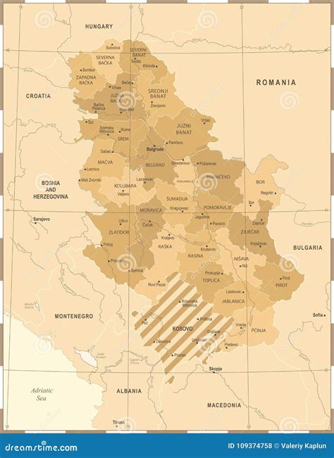 Mapa De Serbia Ejemplo Detallado Del Vector Del Vintage Stock De