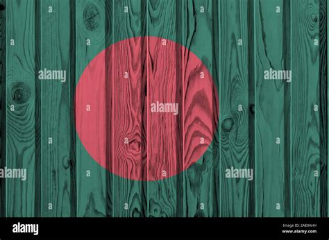 Bangladesh Flag Depicted In Bright Paint Colors On Old Wooden Wall