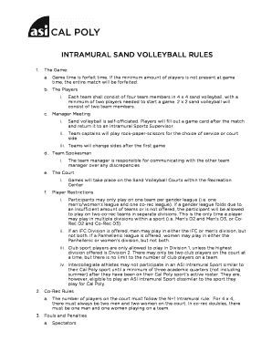 Fillable Online Intramural Sand Volleyball Rules Fax Email Print